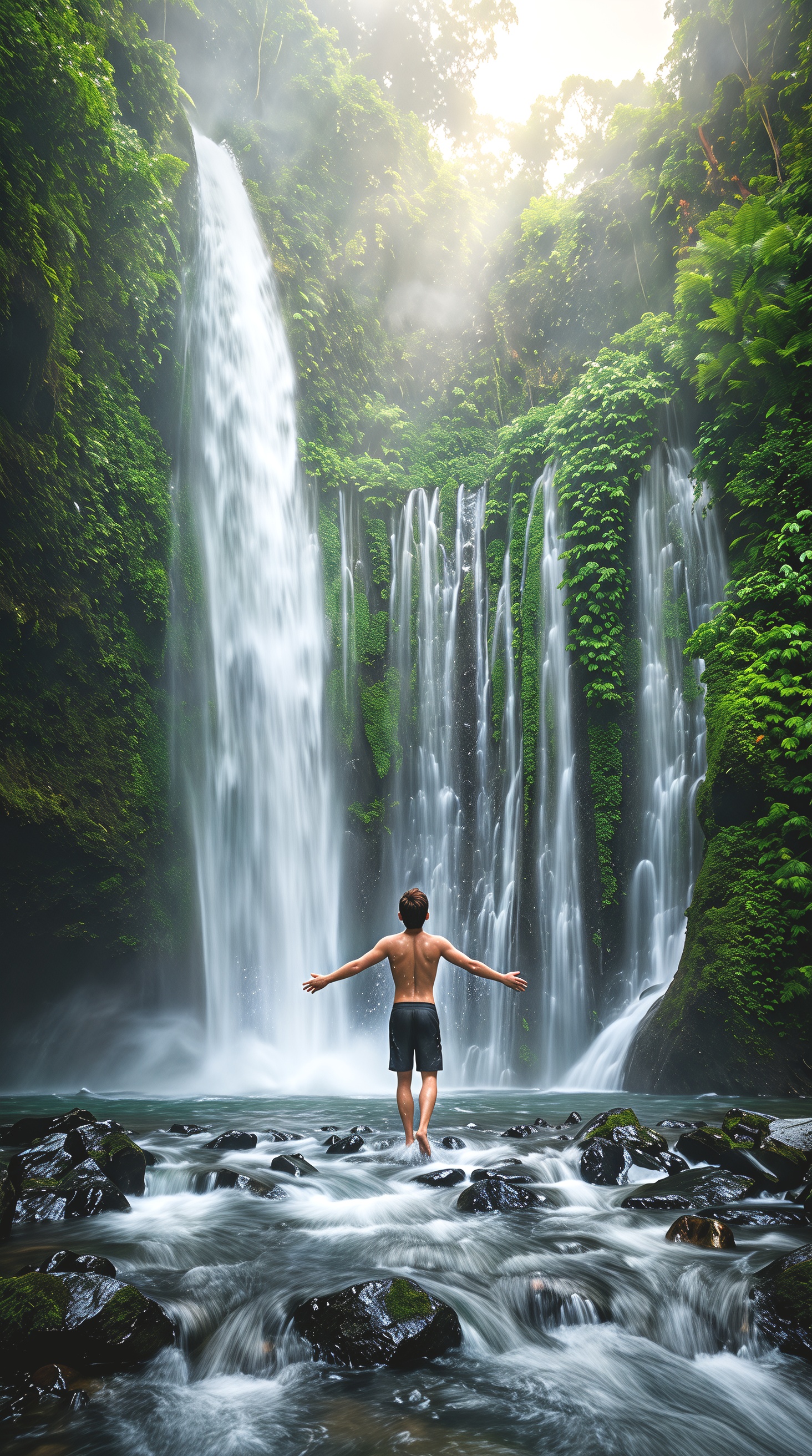 Tiu Kelep waterfall in a tropical rainforest