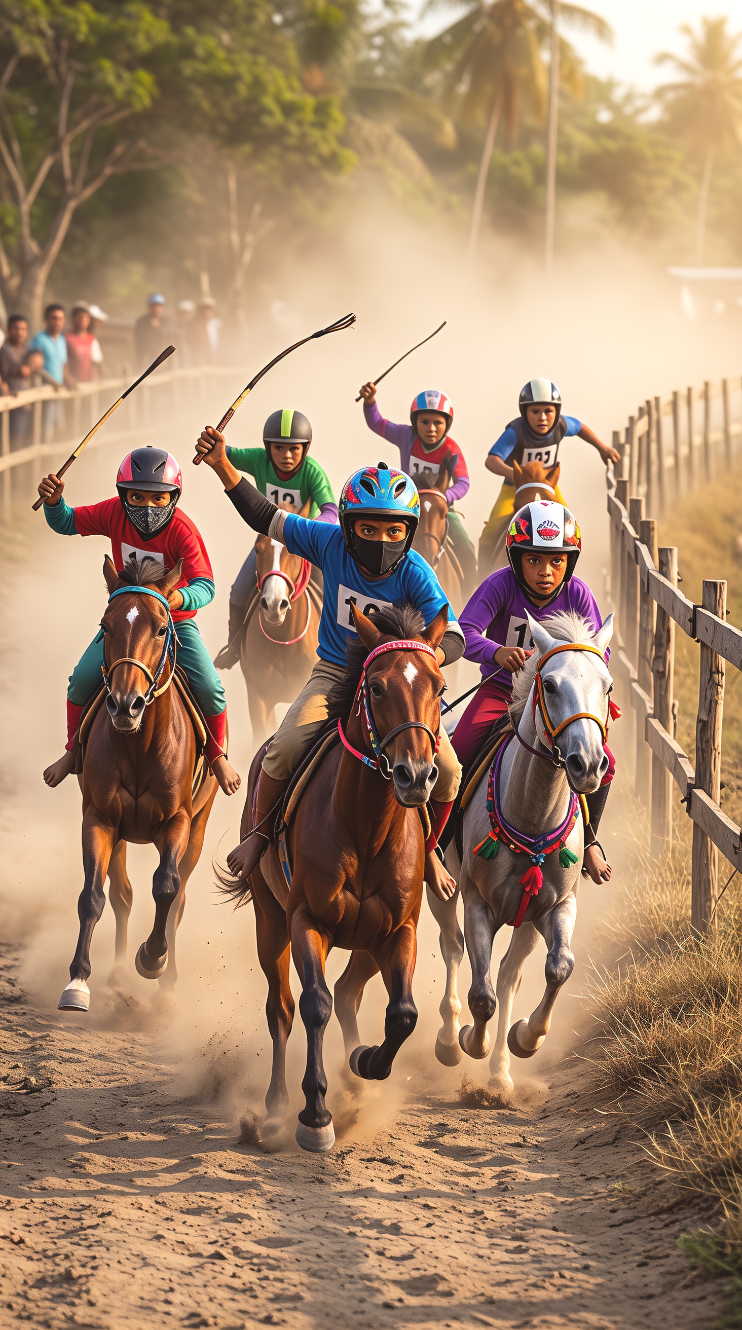 Traditional horse racing on an open landscape
